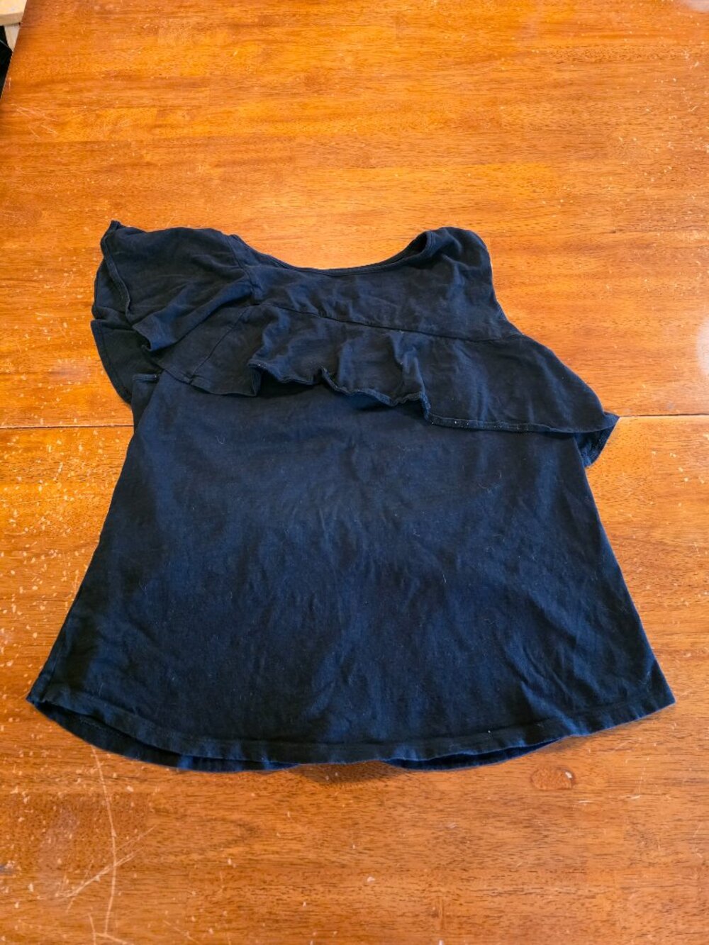 Women's LOFT Black One Shoulder Ruffle Top Cotton Size XL